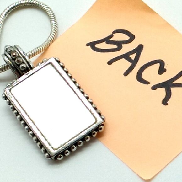 Mother of Pearl Encased in Openwork Scrolled Rectangular Pendant Necklace 18-21" - Picture 6 of 10